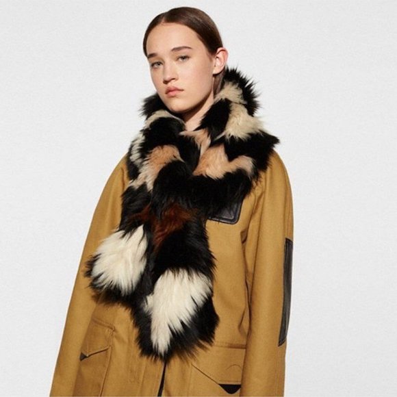 Coach Black/Multi B-boy Prairie Shearling Shawl 56255